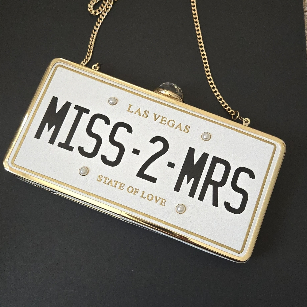 ALDO MOWERY Miss-2-Mrs License Plate Clutch BRIDAL